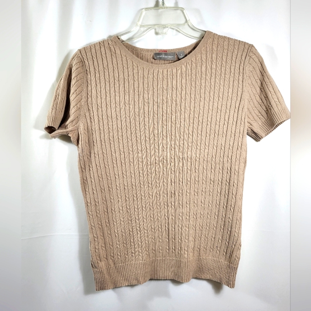 Croft & Barrow tan short sleeve sweater top women's S  #1290